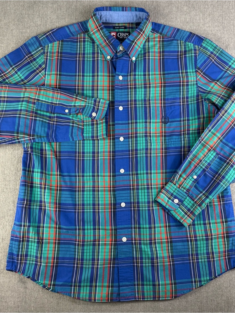 Chaps Blue, Green & Red Plaid Button-Down Shirt